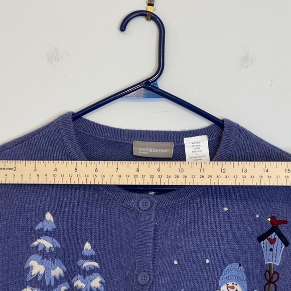 Croft & Barrow L Blue Snowman Winter Christmas Cardigan Embroidered EUC Sweater - Picture 11 of 14